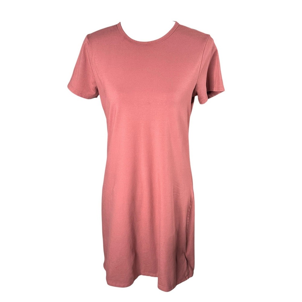 Athleta Women's Pink Solid Short Sleeve T-Shirt Dress Petite S Athleisure